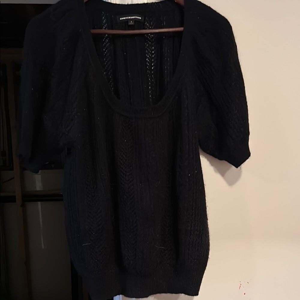 Black Knit Short Sleeve Sweater